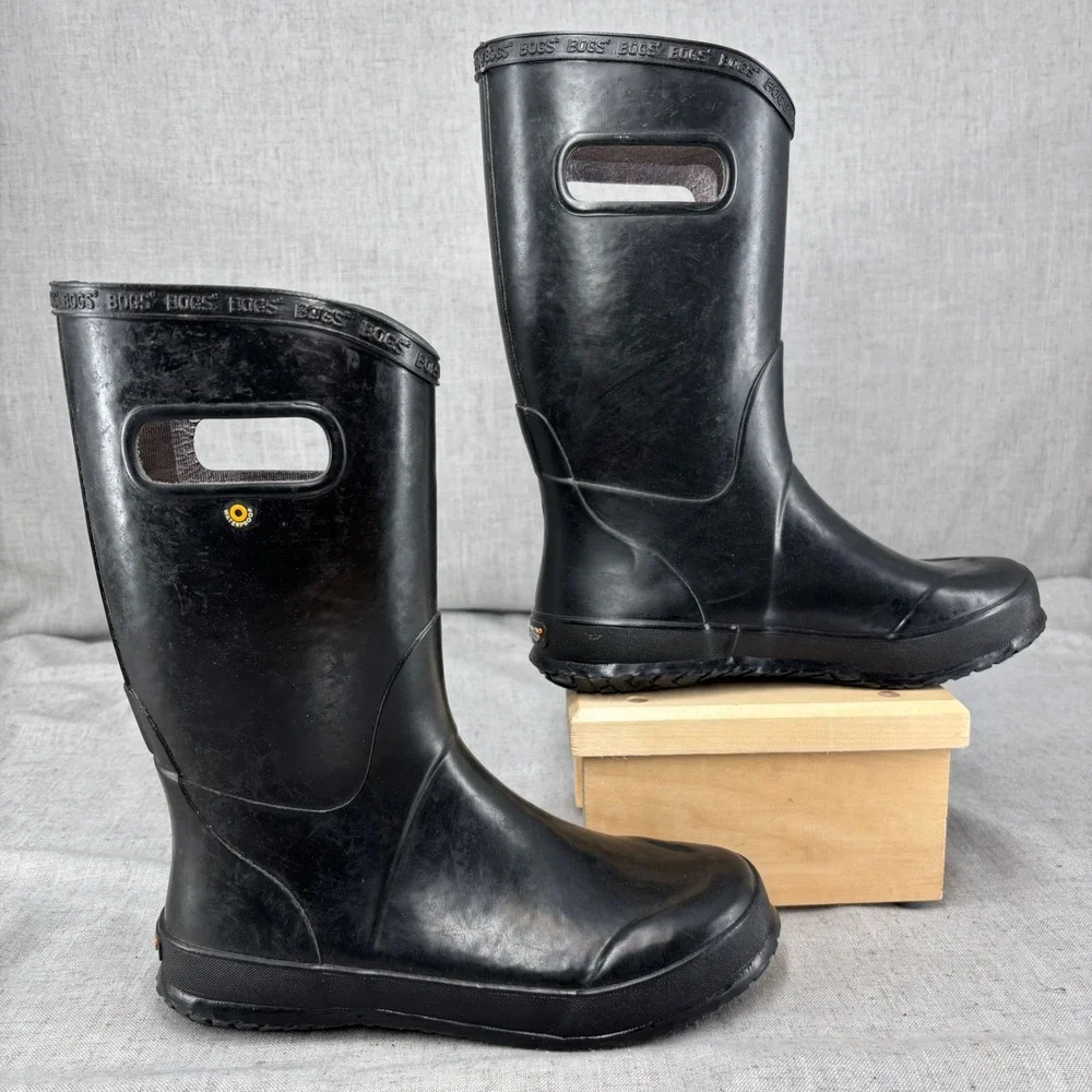 Bogs Classic Rain Boot Black Rubber Waterproof Pull On Handles Youth Size 5